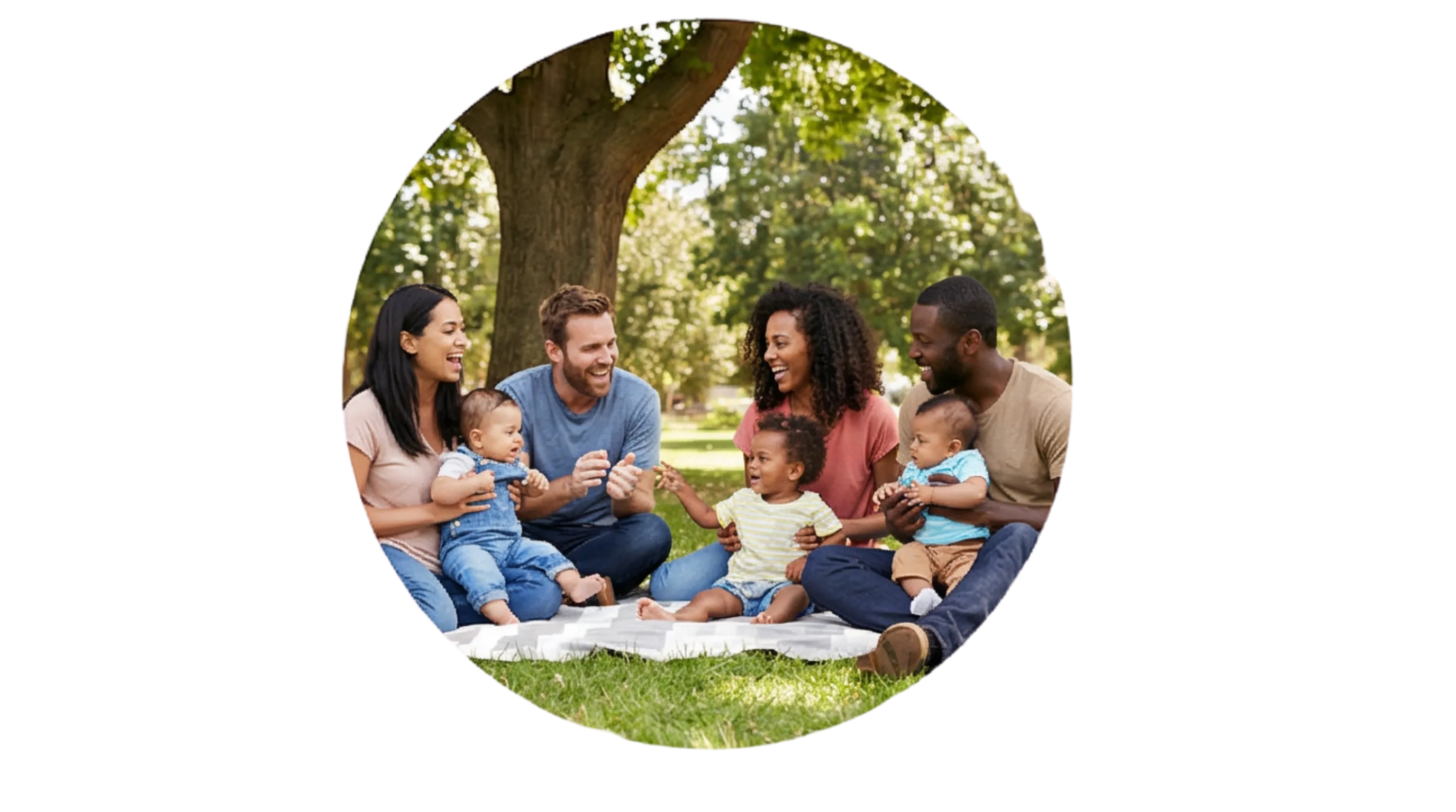 Families together in park